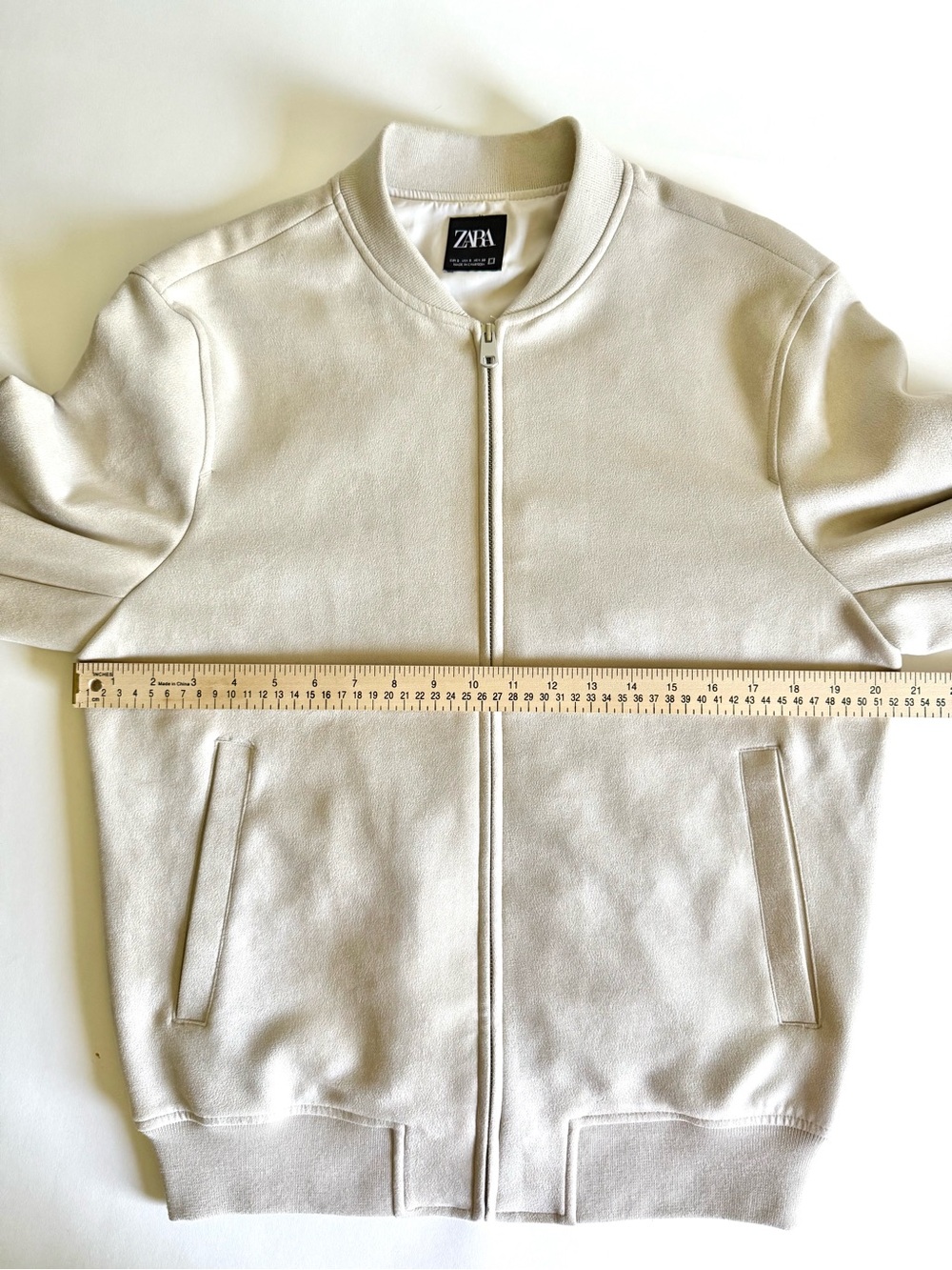 ZARA Man Faux Suede Bomber Jacket S Beige Stone Tan Minimalist Aesthetic Coat - Picture 7 of 16